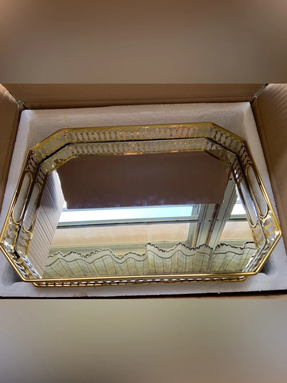 Gold Decorative Mirrored Vanity Tray - Elegant Home Bath Accent